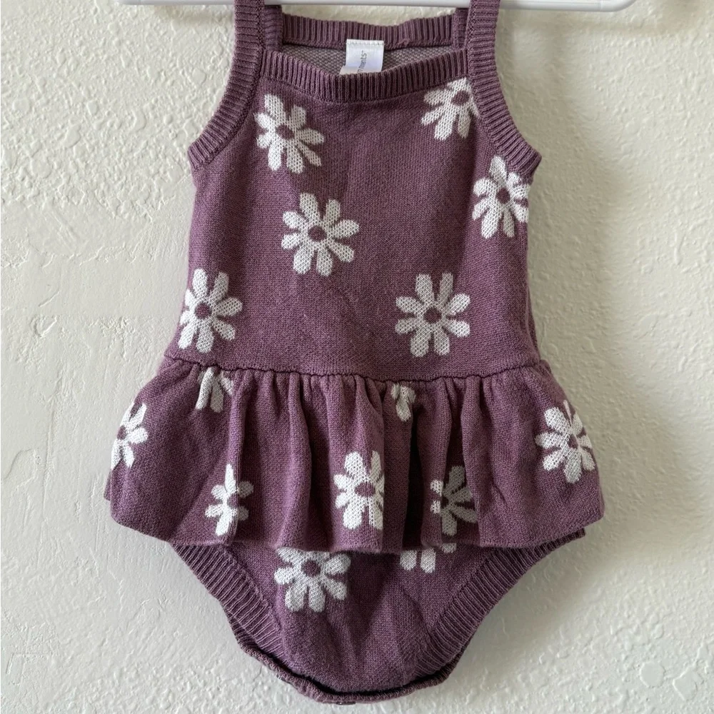 Purple Floral Knit Baby Romper - Picture 1 of 2